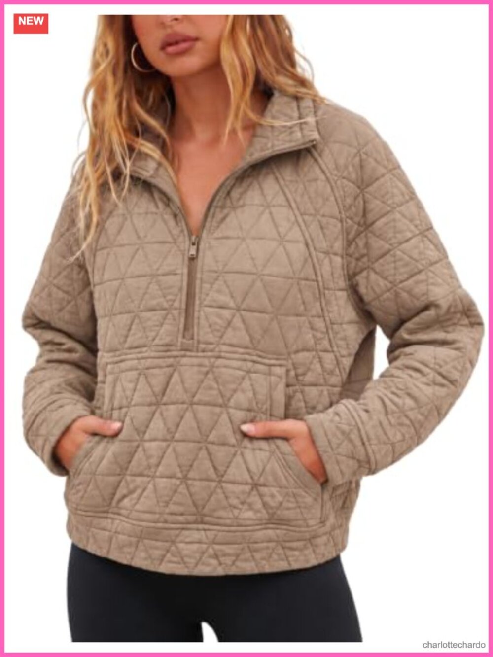 Quilted Puffer Jacket Half-Zip Pullover Oversize Lightweight Casual Outerwear
